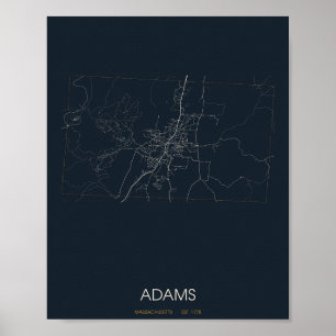 Adams Massachusetts Straßenkarte Poster (Nacht)