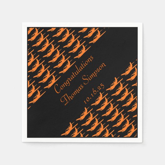 Adaptierbare orangefarbene schwarze Flugzeugservie Serviette (Vorderseite)