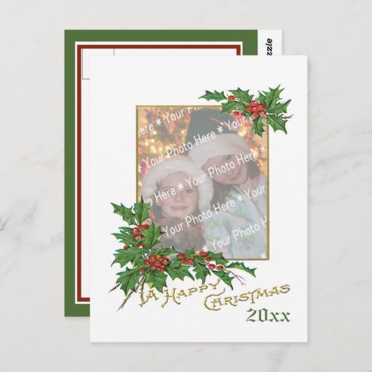 Add-A-Foto Vintag Happy Weihnachtskarte Postkarte (Vorne/Hinten)