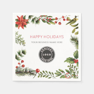 Add Business Logo Happy Holidays Berries Paper Serviette