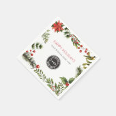 Add Business Logo Happy Holidays Berries Paper Serviette (Ecke)