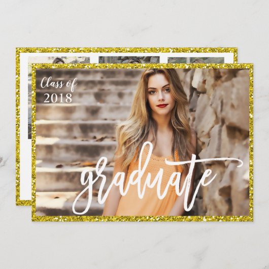 ADD FOTO - Abschluss Glitzer Einladung (Vorne/Hinten)