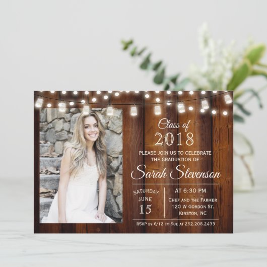 ADD FOTO - Abschluss Mason Jar Lights Einladung (Stehend Vorderseite)