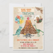 ADD FOTO - Dinosaurier Vulkan Geburtstag Einladung (Vorderseite)