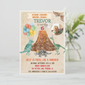 ADD FOTO - Dinosaurier Vulkan Geburtstag Einladung (Stehend Vorderseite)