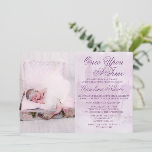 ADD FOTO - Fairytale Castle Birthday Einladung (Stehend Vorderseite)