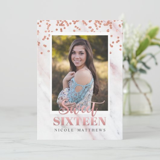 ADD FOTO - Modern Sweet 16 nvitation Einladung (Stehend Vorderseite)