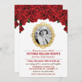 ADD FOTO - Rose Meilenstein Geburtstag Einladung (Vorne/Hinten)