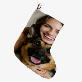 Add German Shepherd Photo Personalize Großer Weihnachtsstrumpf (Vorderansicht (hängend))