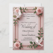 Add Guest Name Pink Roses & Doves Wedding Einladung (Vorderseite)