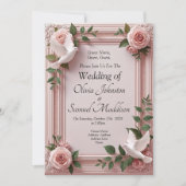 Add Guest Names, Doves and Pink Roses Invitation Einladung (Vorderseite)