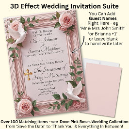 Add Guest Names, Doves and Pink Roses Invitation Einladung
