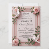 Add Guest Names, Doves and Pink Roses Invitation Einladung (Vorderseite)