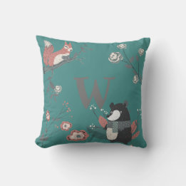 ADD LETTER - Nordische Landtiere Folkart Aquamarin Kissen