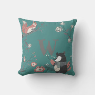 ADD LETTER - Nordische Landtiere Folkart Aquamarin Kissen