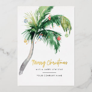 Add Logo Business Palm Tree Weihnachten Gold Folien Feiertagskarte