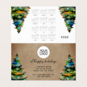 Add Logo Custom Text Christmas Tree 2026 Kalender Visitenkarten (Außenseite Aufgefaltet)
