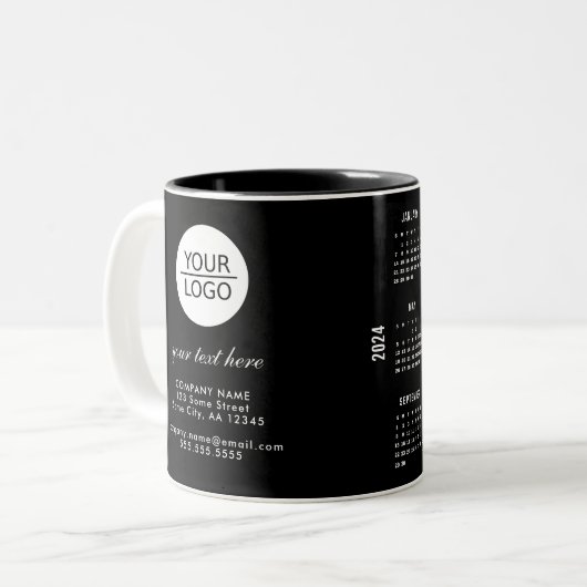 Add Logo Custom Text Company 2024 Calendar Zweifarbige Tasse (Vorderseite Links)
