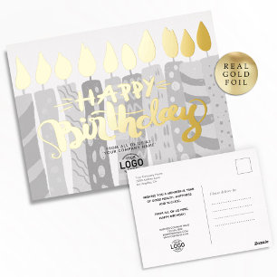 Add Logo Fun Gray Candles Business Happy Birthday Folien Feiertagspostkarte