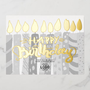 Add Logo Fun Gray Candles Business Happy Birthday Folien Feiertagspostkarte