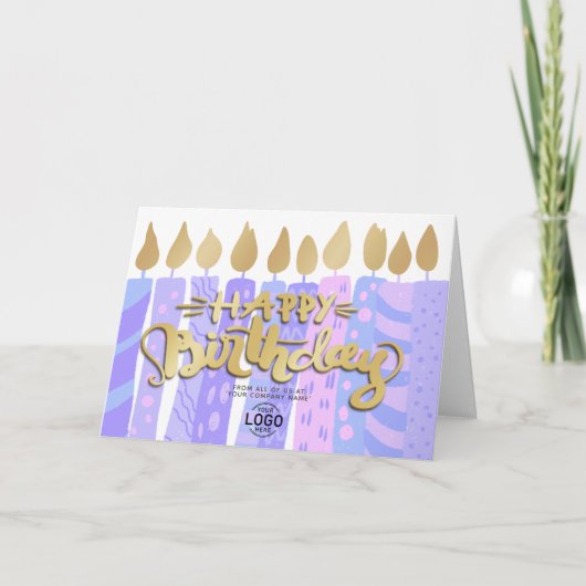 Add Logo Fun Lila Candles Business Geburtstag Karte (Vorderseite)