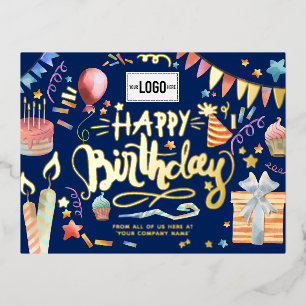 Add Logo Fun Party Navy Blue Business Geburtstag Folien Feiertagspostkarte
