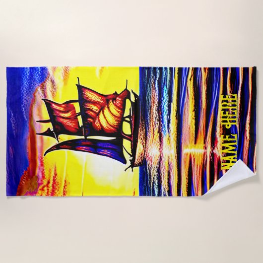 Add Name, Abstract Sailing Ship with Brown Sails Strandtuch (Vorderseite)