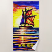 Add Name, Abstract Sailing Ship with Brown Sails Strandtuch (Vorderseite)