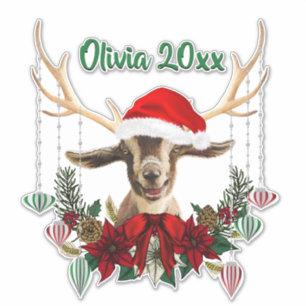 ADD NAME - Adorable Christmas Toggenburg Ziege Kin Aufkleber