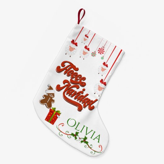 ADD NAME - Adorable Sheep Fleece Navidad Kleiner Weihnachtsstrumpf (Vorderansicht (hängend))