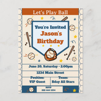 Add Name - Baseball Birthday Invitation for Boys Einladungspostkarte