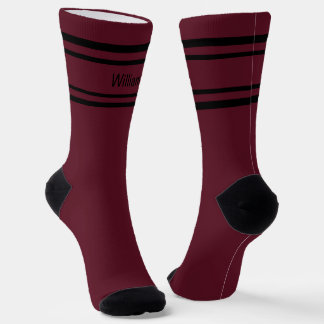 Add Name Black Stripes on Dark Red Socks Socken