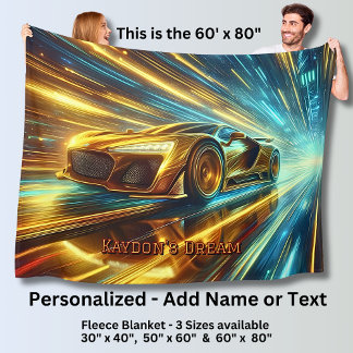 Add Name Change Text, Golden Racing Car Fleecedecke