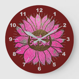 Add Name Change Text She Shed Pink Sunflower Große Wanduhr