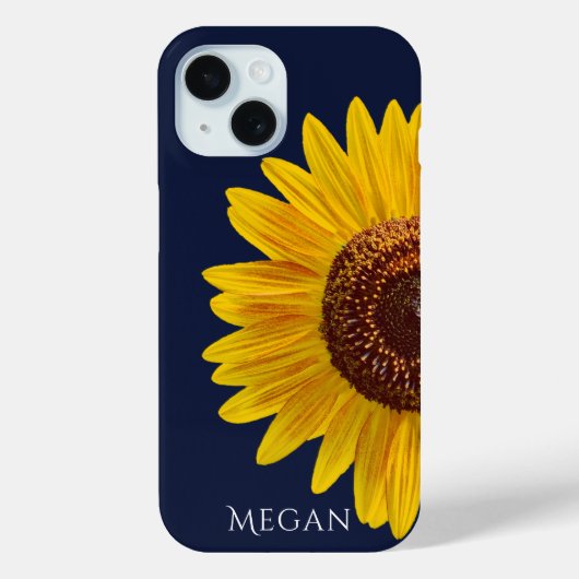 Add Name Deep Navy Blue Close Up Yellow Sunflower  Case-Mate iPhone Hülle (Rückseite)