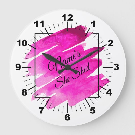 Add Name Edit Text She Shed Mauve Brush Stroke Große Wanduhr (Vorderseite)