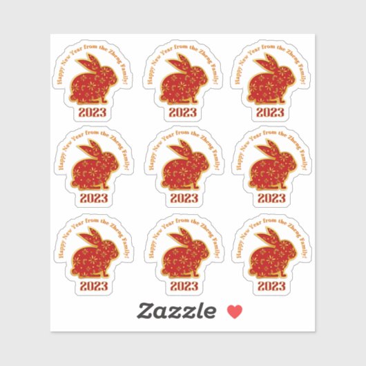 Add Name Happy Chinesisch Neujahr 2023 Rabbit Aufkleber (Blatt)