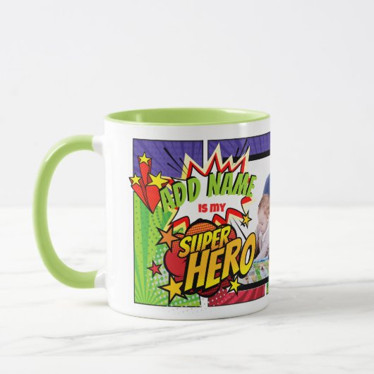 (ADD NAME) Is My SUPERHERO Custom PHOTO COMIC Tasse (Links)