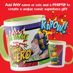 (ADD NAME) Is My SUPERHERO Custom PHOTO COMIC Tasse