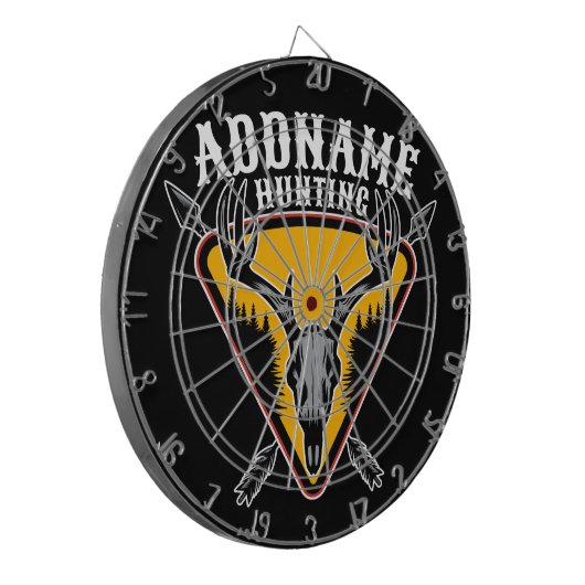 ADD NAME Junter Elk Skull Big Antlers Hirsche Jagd Dartscheibe (Vorderseite Links)