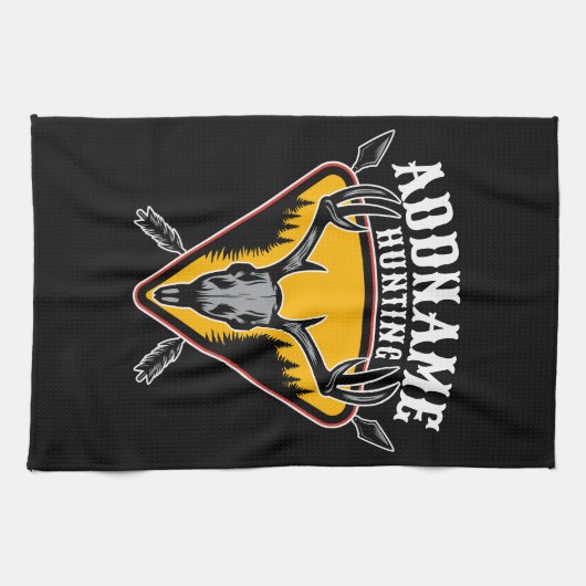 ADD NAME Junter Elk Skull Big Antlers Hirsche Jagd Geschirrtuch (Horizontal)
