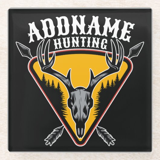 ADD NAME Junter Elk Skull Big Antlers Hirsche Jagd Glasuntersetzer (Vorderseite)