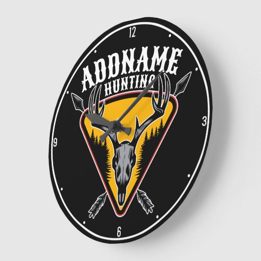 ADD NAME Junter Elk Skull Big Antlers Hirsche Jagd Große Wanduhr (Winkel)