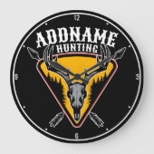 ADD NAME Junter Elk Skull Big Antlers Hirsche Jagd Große Wanduhr (Vorderseite)