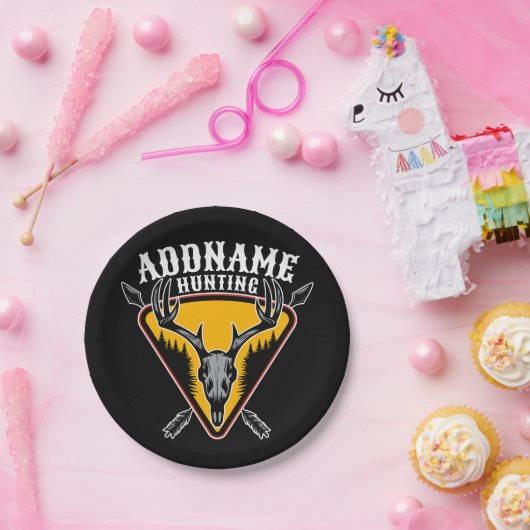 ADD NAME Junter Elk Skull Big Antlers Hirsche Jagd Pappteller (Party)