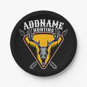 ADD NAME Junter Elk Skull Big Antlers Hirsche Jagd Pappteller