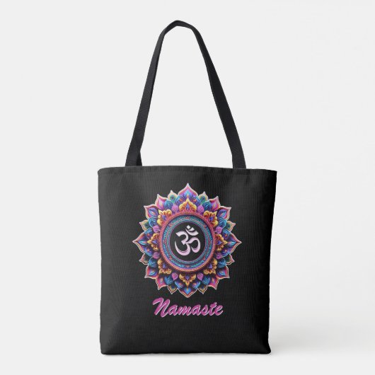 Add Name, Pink Mandala with OM symbol on a Black Tasche (Rückseite)