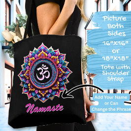 Add Name, Pink Mandala with OM symbol on a Black Tasche