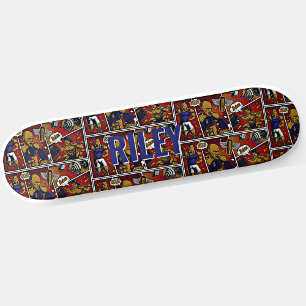 Add Name Pop Art Comic Book Gym Life Brown Blue S Skateboard