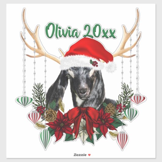 ADD NAME - Schöne Weihnachtsziege Kind Aufkleber (Blatt)